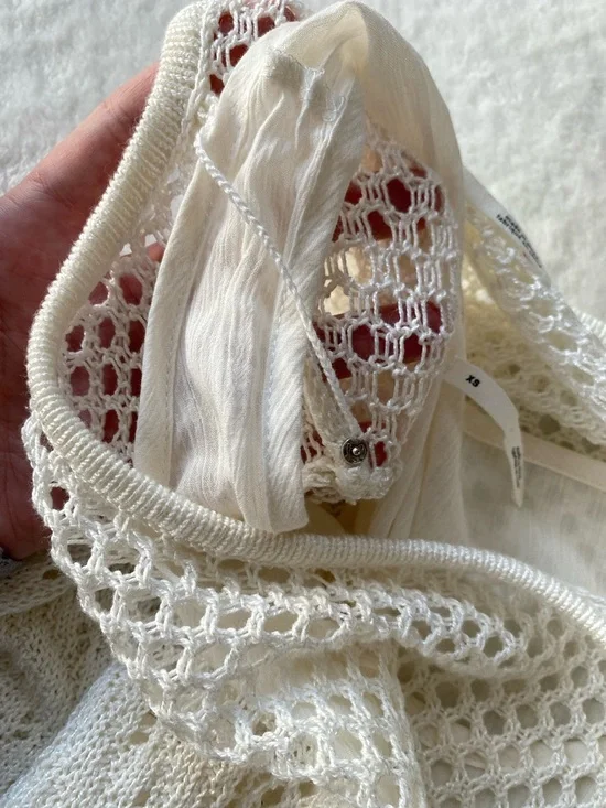 Anthropologie Ivory Crochet Open Knit Layered Sweater Set Size XS Boho Festival - Picture 11 of 11